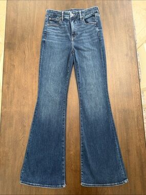 NWOT American Eagle Luxe Super High-Waisted Flare Jeans Dark Indigo 8 Long